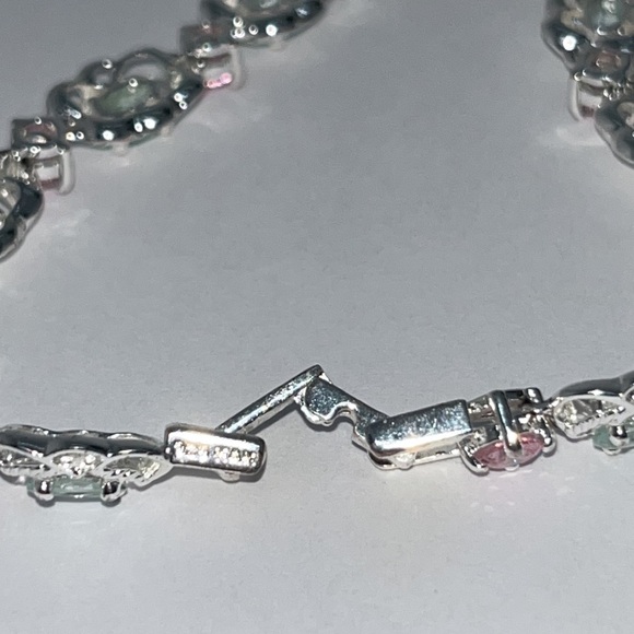 New! Sterling Silver & Blue & Pink Gemstone Bracelet - Picture 3 of 5